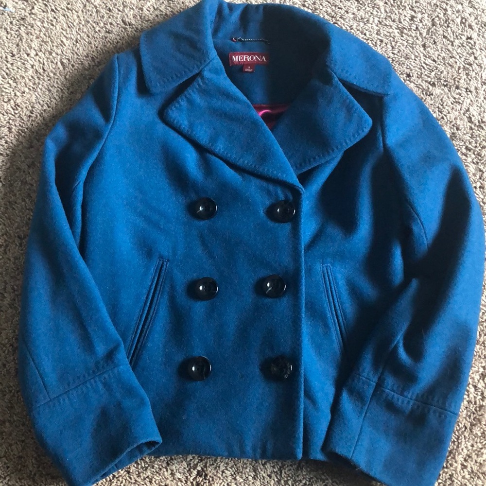 Warm Wool Womans Peacock Blue Peacoat